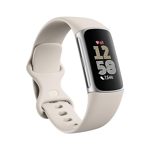 Fitbit Charge 6 Fitness Tracker with Google apps, Heart Rate on Exercise Equipment, 6-Months Premium Membership Included, GPS, Health Tools and More, Porcelain/Silver, One Size (S & L Bands Included) - Image 2