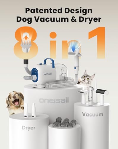 oneisall Dog Vacuum & Dryer for Shedding Grooming, 8 in 1 Dog Grooming Kit with Metal Blade Pet Clippers, Adjustable Speed and Temperature Control Blower - Image 3