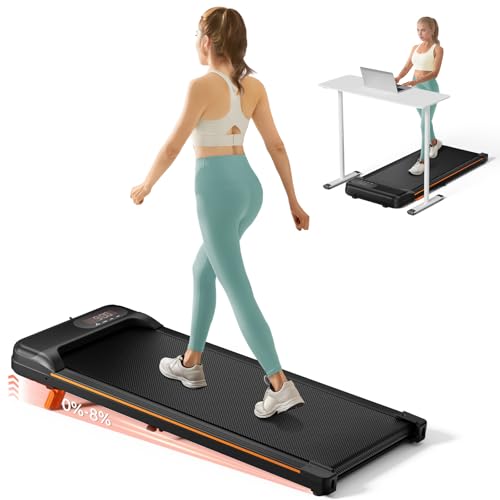 Abonow Walking Pad, Under Desk Treadmill with Incline for Home Office 2.5HP Portable Walking Treadmill with 265 Lbs Weight Capacity Walking Machine, Remote Control, LED Display - Black Orange - Image 2