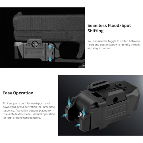 OLIGHT PL X Tactical Flashlight Rechargeable USB-C Dual Beams Strobe Combo 22,500 Candelas Spotlight and 1,200 Lumens Floodlight Adjustable & Reversible Lugs, for 1913 / GL Rail Mount (Matte Black) - Image 6