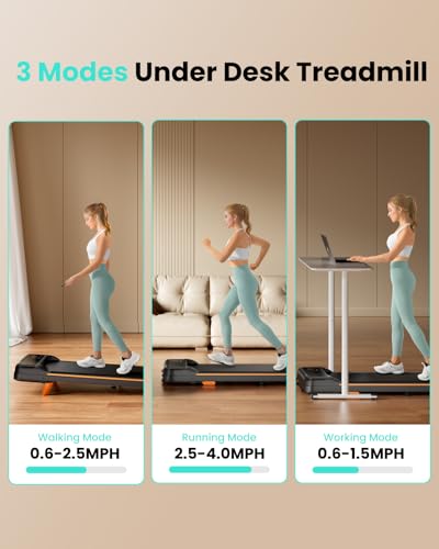 Abonow Walking Pad, Under Desk Treadmill with Incline for Home Office 2.5HP Portable Walking Treadmill with 265 Lbs Weight Capacity Walking Machine, Remote Control, LED Display - Black Orange - Image 4