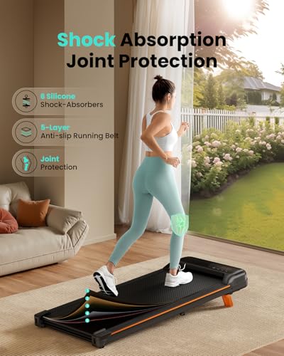 Abonow Walking Pad, Under Desk Treadmill with Incline for Home Office 2.5HP Portable Walking Treadmill with 265 Lbs Weight Capacity Walking Machine, Remote Control, LED Display - Black Orange - Image 7