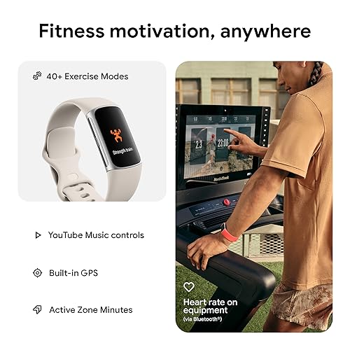 Fitbit Charge 6 Fitness Tracker with Google apps, Heart Rate on Exercise Equipment, 6-Months Premium Membership Included, GPS, Health Tools and More, Porcelain/Silver, One Size (S & L Bands Included) - Image 3