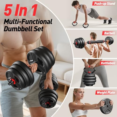 FDS1 Adjustable dumbbell set, 45lbs Free Weights set with upgraded nut, 5 in 1 Weight Set Used as Kettlebells, Barbell, Push up Stand, Fitness Exercise for Home Gym Suitable Men/Women - Image 3