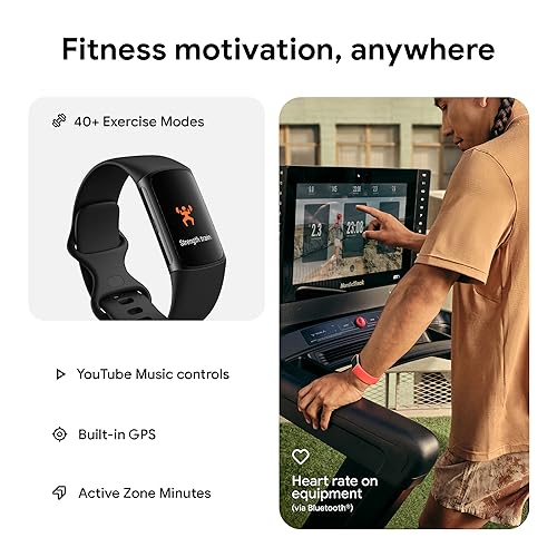 Fitbit Charge 6 Fitness Tracker with Google apps, Heart Rate on Exercise Equipment, 6-Months Premium Membership Included, GPS, Health Tools and More, Obsidian/Black, One Size (S & L Bands Included) - Image 3