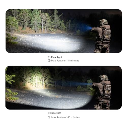 OLIGHT PL X Tactical Flashlight Rechargeable USB-C Dual Beams Strobe Combo 22,500 Candelas Spotlight and 1,200 Lumens Floodlight Adjustable & Reversible Lugs, for 1913 / GL Rail Mount (Matte Black) - Image 3