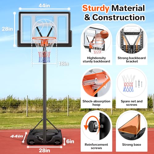 Yohood Basketball Hoop Outdoor 10ft Adjustable, Portable Basketball Hoop Goal System for Kids Youth and Adults in Backyard/Driveway/Indoor, 44 Inch Shatterproof Backboard and Larger Base - Image 5