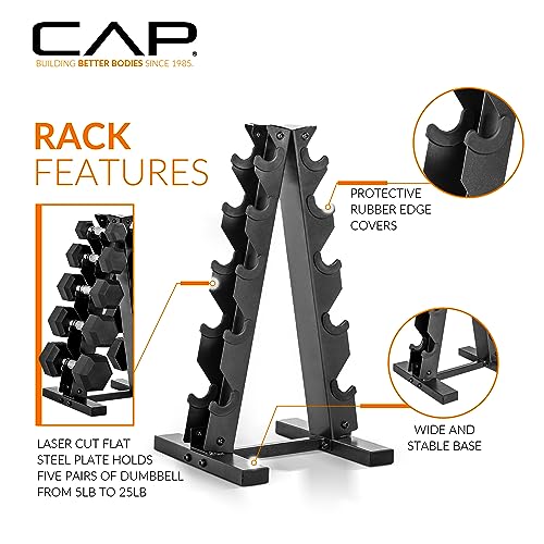 CAP Barbell 150 lb Rubber Coated Hex Dumbbell Set with Vertical Rack, Space-Saving A-Frame Storage for Home Gym Strength Training, Chrome Handle, Black Rack - Image 5