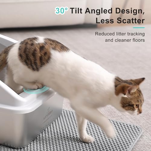 Stainless Steel Litter Box | XL Enclosed Cat Litter Boxes with Lid for Big Cats | High Sided, Anti-Urine Leakage | Non-Stick Bottom & Includes Litter Mat & Metal Scoop - Image 4