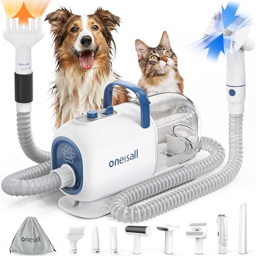 oneisall Dog Vacuum & Dryer for Shedding Grooming, 8 in 1 Dog Grooming Kit with Metal Blade Pet Clippers, Adjustable Speed and Temperature Control Blower - Image 2