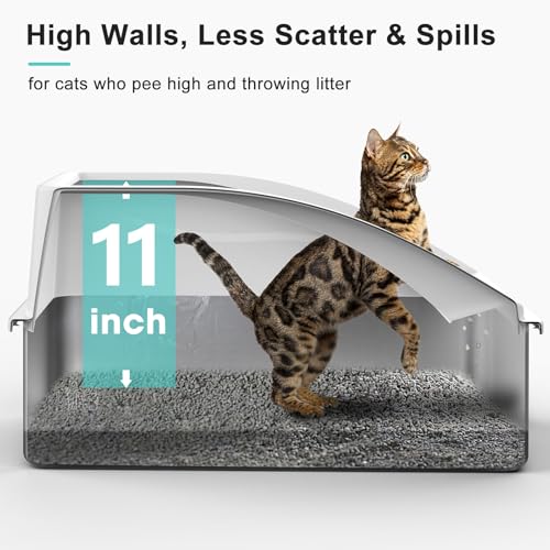 Stainless Steel Litter Box | XL Enclosed Cat Litter Boxes with Lid for Big Cats | High Sided, Anti-Urine Leakage | Non-Stick Bottom & Includes Litter Mat & Metal Scoop - Image 3
