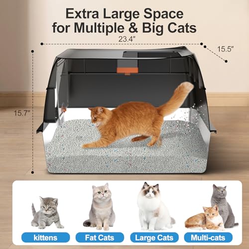 Stainless Steel Litter Box with Lid,Front Entry Top Exit Kitty LitterBox,Extra Large Enclosed Metal Cat Box with Litter Scoop & Litter Mat-Black - Image 3