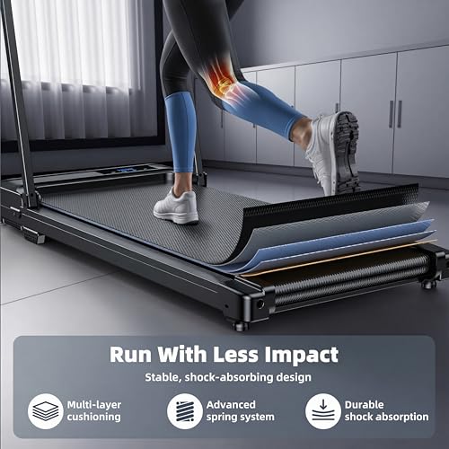 Walking Pad Treadmill for Home - Folding Treadmills with Handle Bar Portable Compact Fold up Indoor Foldable Handles Electric Walk Pads Small Spaces Mini Running Quiet Under Bed Office - Image 5