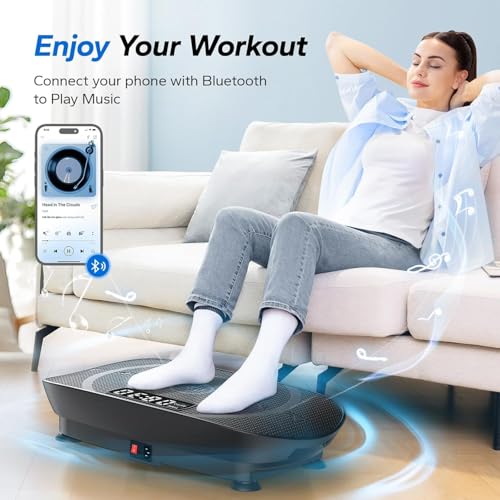 MERACH Vibration Plate Exercise Machine, Whole Body Workout Equipment for Women, Bluetooth and Silicone Pedal, Vibration Plate with Auto Mode, Vibrate Fitness Platform for Home (Black) - Image 3