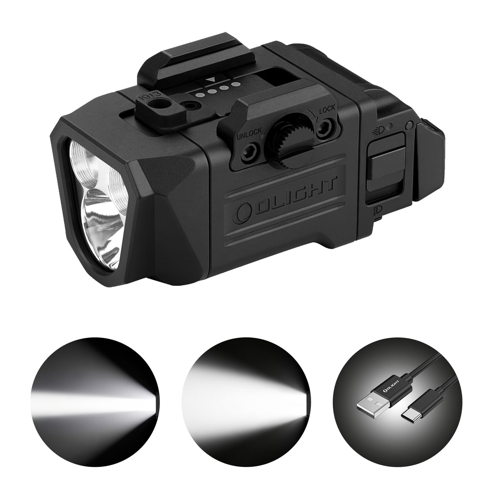 OLIGHT PL X Tactical Flashlight Rechargeable USB-C Dual Beams Strobe Combo 22,500 Candelas Spotlight and 1,200 Lumens Floodlight Adjustable & Reversible Lugs, for 1913 / GL Rail Mount (Matte Black) - Image 1
