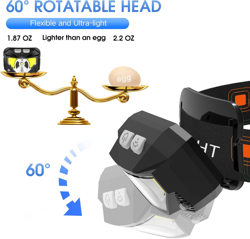 LHKNL Headlamp Flashlight, Lumen Ultra-Light Bright LED Rechargeable Headlight with White Red Light, 2-Pack Waterproof Motion Sensor Head Lamp,8 Modes for Outdoor Camping Running Hiking Fishing