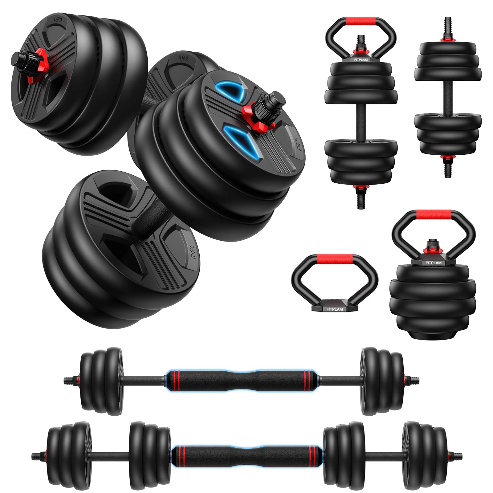 FDS1 Adjustable dumbbell set, 45lbs Free Weights set with upgraded nut, 5 in 1 Weight Set Used as Kettlebells, Barbell, Push up Stand, Fitness Exercise for Home Gym Suitable Men/Women - Image 1