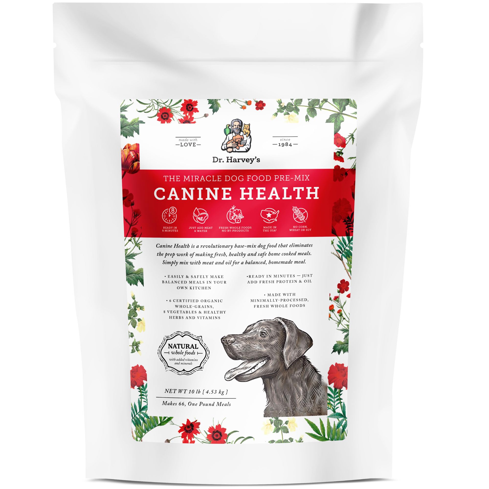 Dr. Harvey's Canine Health Miracle Dog Food, Human Grade Dehydrated Base Mix for Dogs with 9 Vegetables and 6 Organic Whole Grains (10 Pounds) - Image 1