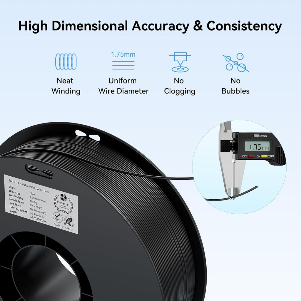 Creality 2kg Black & White PLA 1.75mm Filament Bundle for 3D Printing with No-Tangling Strong Bonding and Overhang Performance, Accuracy +/- 0.02mm
