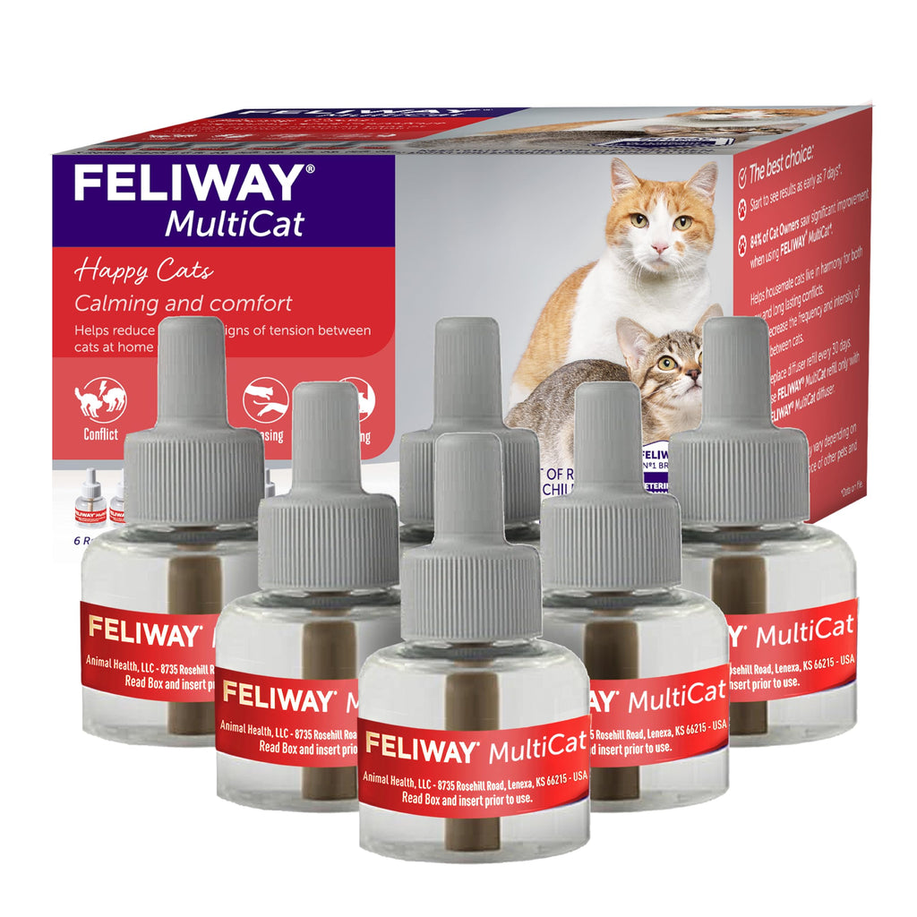 FELIWAY® MultiCat 6 x 30 Day Cat Calming Refills for Pheromone Diffuser, 6 x 48ml Value Pack- Helps Reduce Conflicts and Signs of Tension in Multi-Cat Households - Image 1