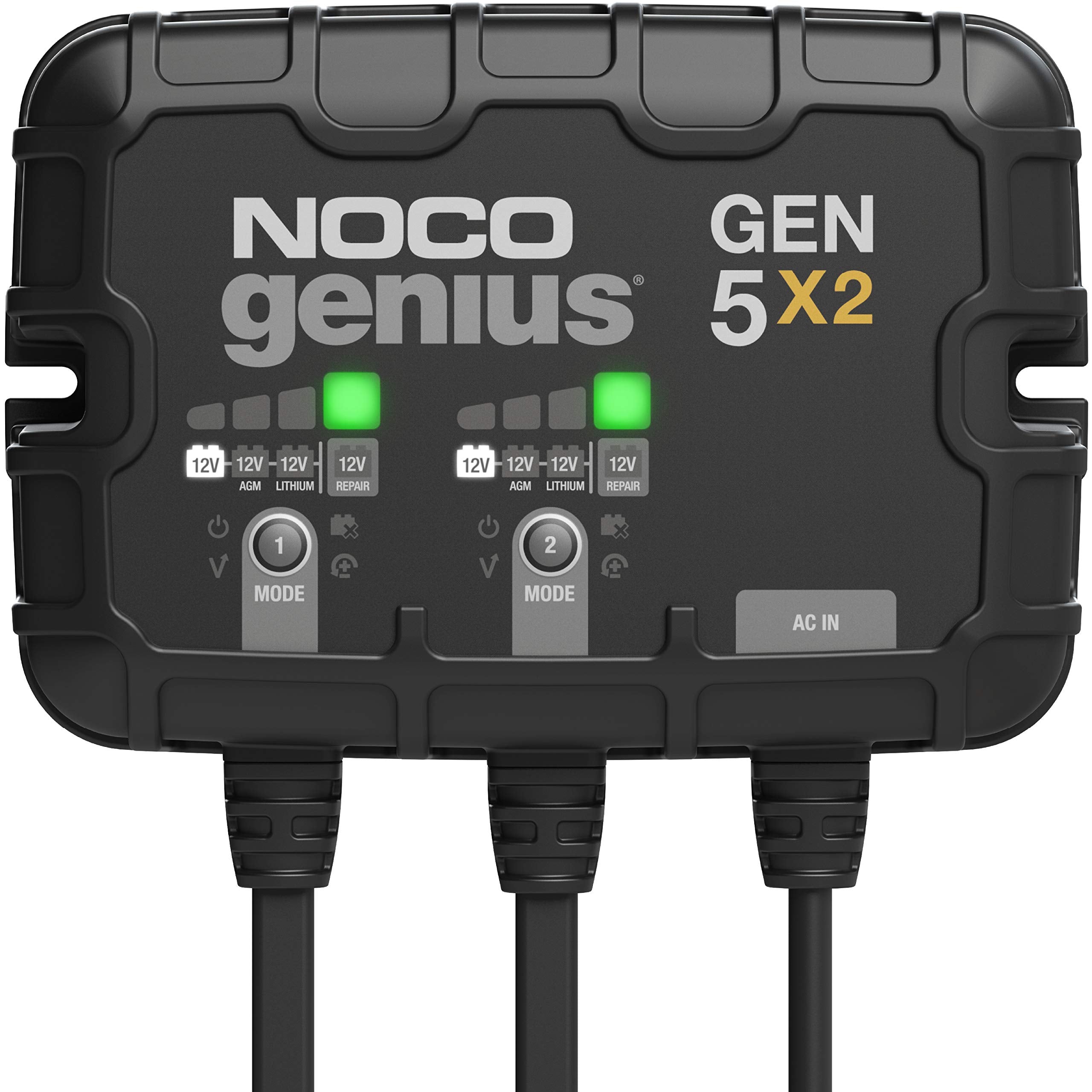 NOCO Genius GEN5X2: 2-Bank, 10A Onboard Battery Charger - 5A Per Bank, 12V Waterproof Marine Charger with Overcharge Protection & Temperature Compensation – for Lead-Acid & Lithium Batteries - Image 1