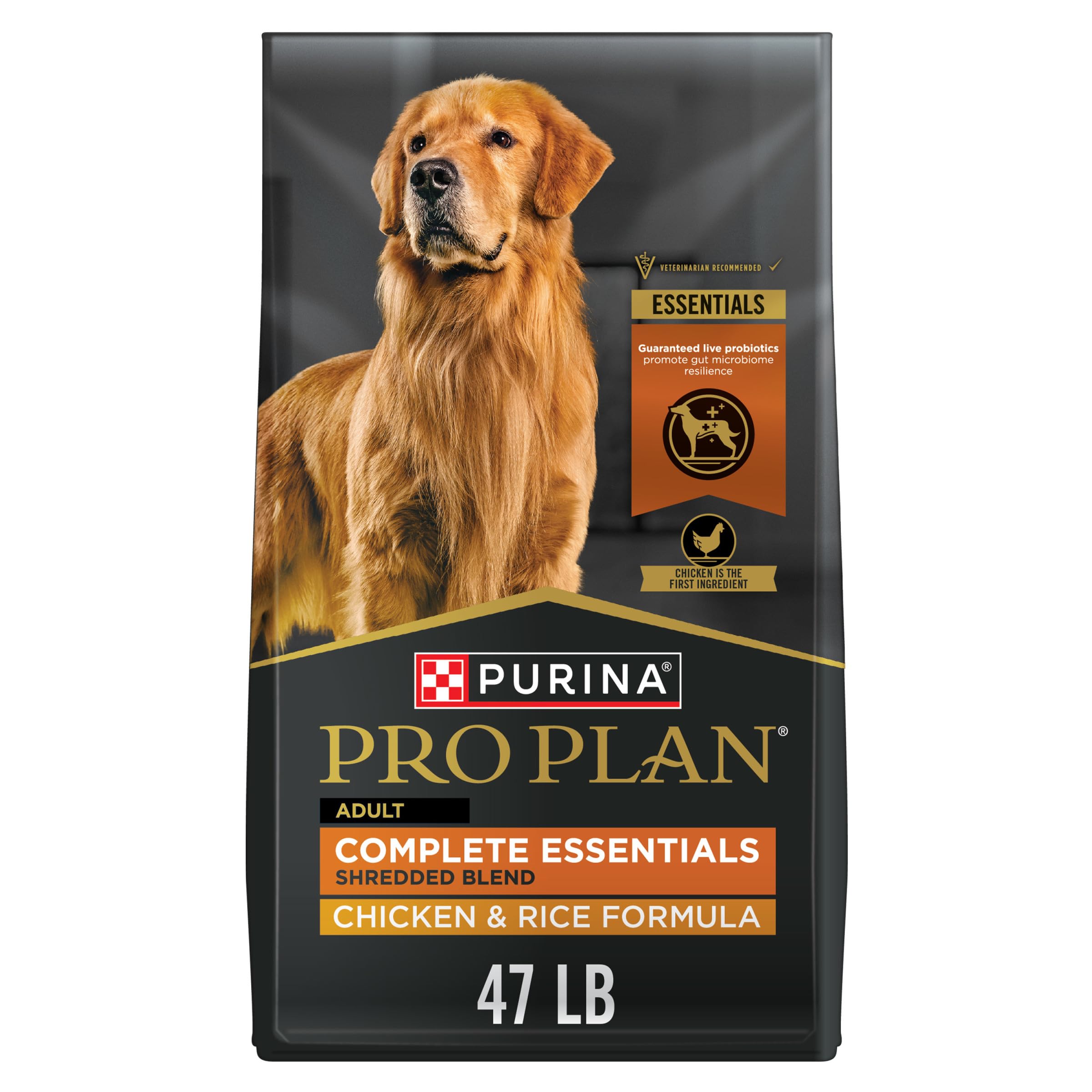 Purina Pro Plan Complete Essentials Shredded Blend Chicken and Rice Dog Food Dry Formula with Probiotics for Dogs - 47 lb. Bag - Image 1