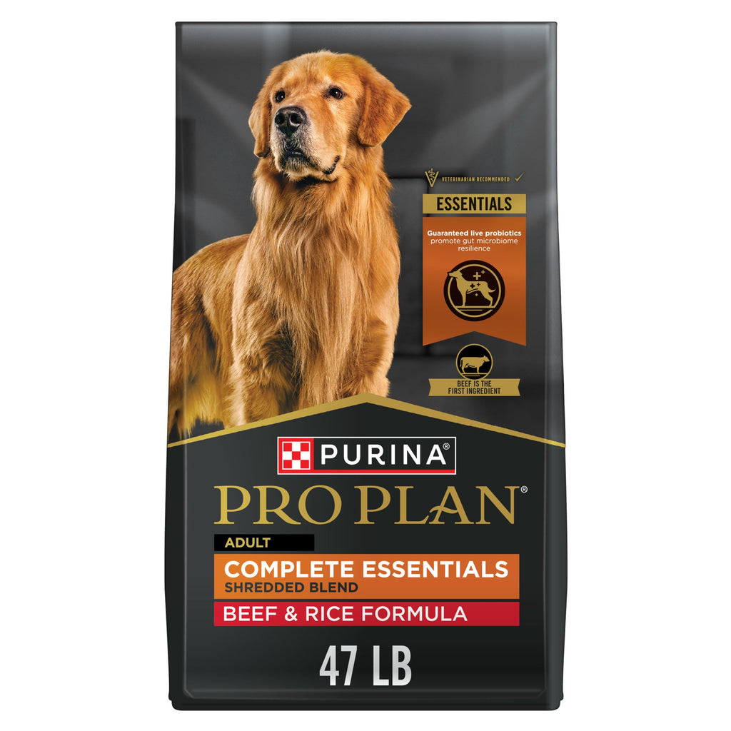 Purina Pro Plan Complete Essentials Shredded Blend Beef and Rice Dog Food Dry Formula with Probiotics for Dogs - 47 lb. Bag - Image 1