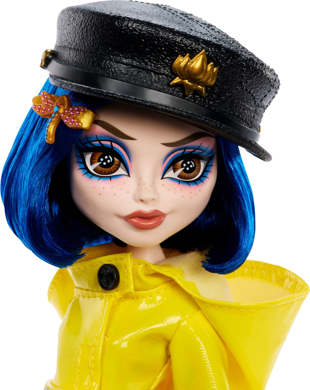 Monster High Skullector Doll, Coraline Collectible in Yellow Raincoat with Dress and Accessories Like Rag Doll, Cat Figure, and Doll Stand - Image 8