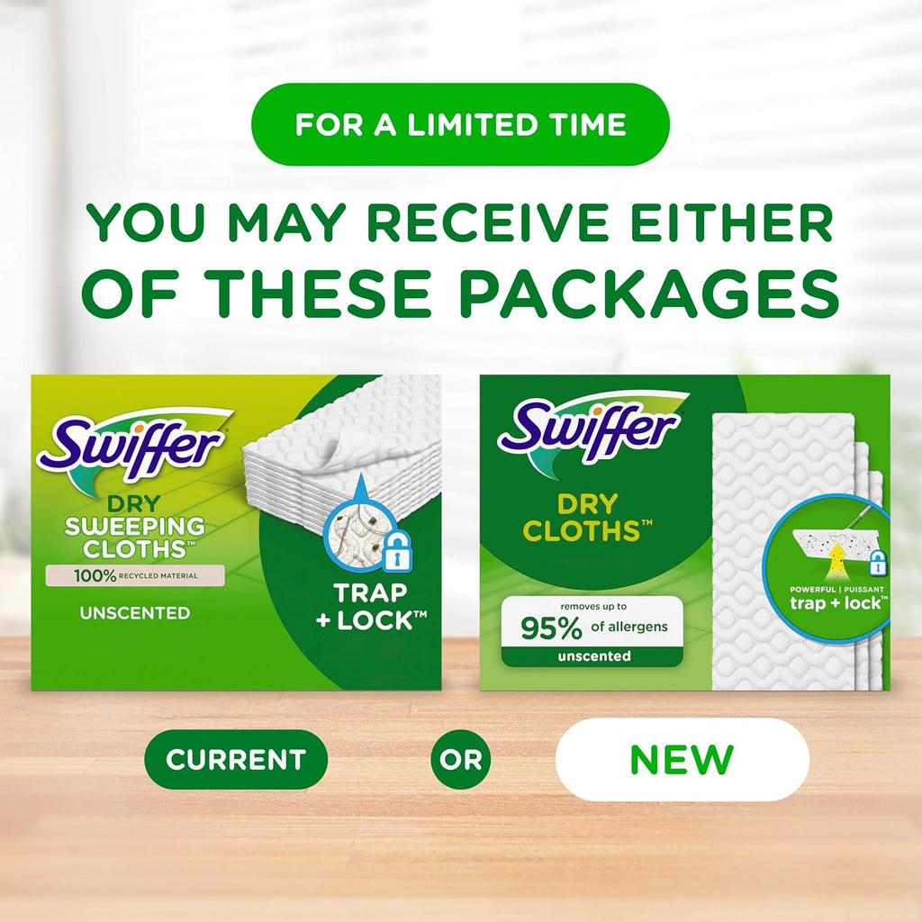 Swiffer Sweep + Mop, Dry Pads Refill, Floor Cleaner for Dirt, Dust, Hair, Cleaning Cloths for Mopping Home, Bathroom, Kitchen, Dust Mop, Floor Duster, Unscented, 52ct