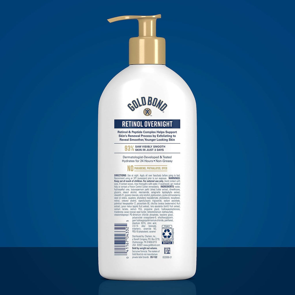 Gold Bond Age Renew Retinol Overnight Body & Face Lotion, Retinol Face and Body Lotion with Peptide Complex, 13 oz
